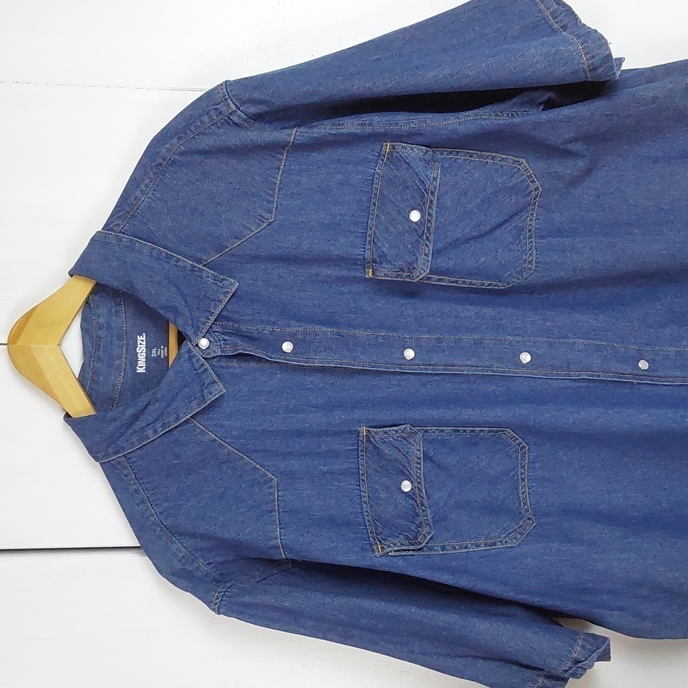 Kingsize |Mens Blue Denim Western Pearl SNAPS Cowboy Pockets Neutral Sz.2XL
